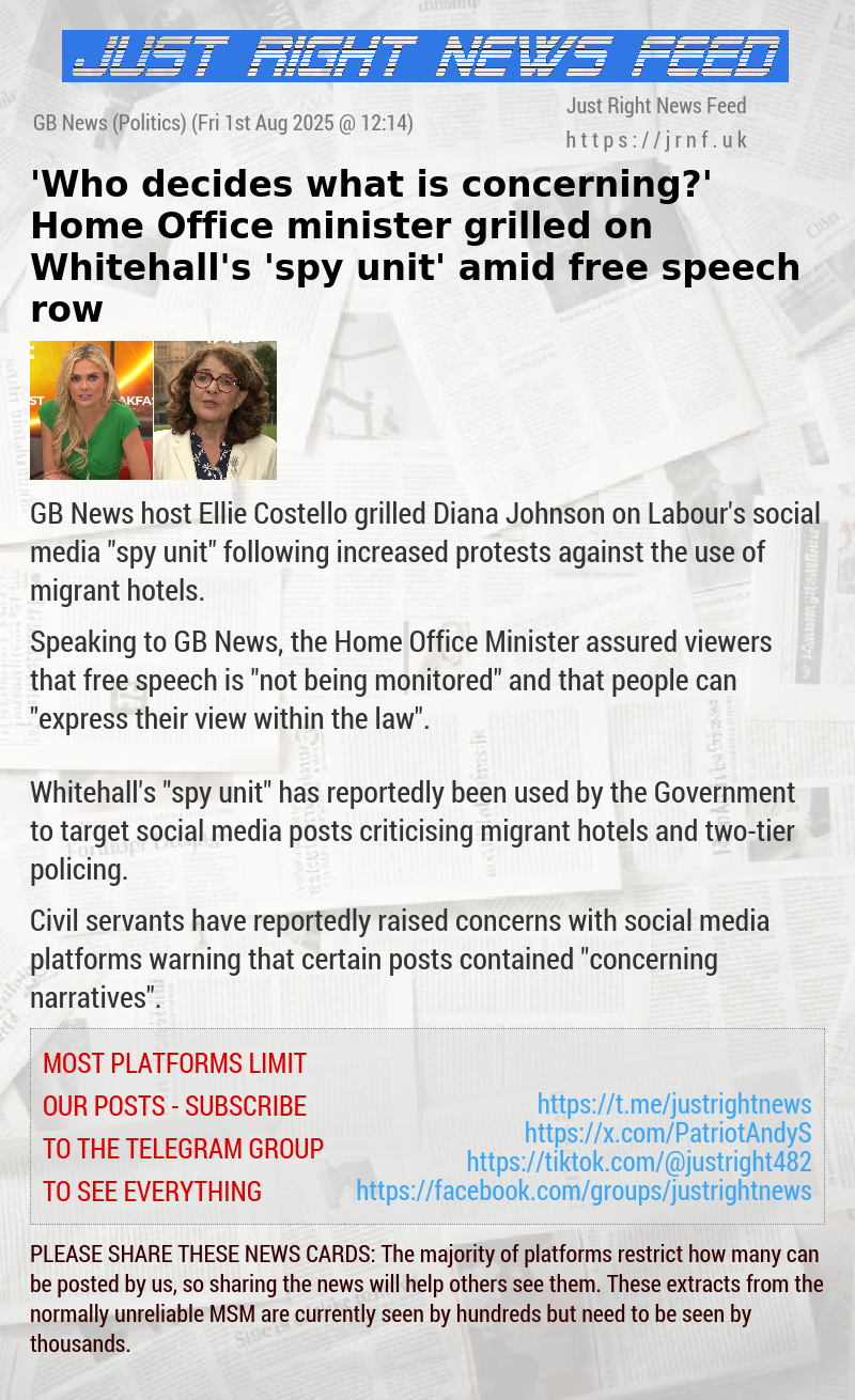 ’Who decides what is concerning?’ Home Office minister grilled on Whitehall’s ’spy unit’ amid free speech row