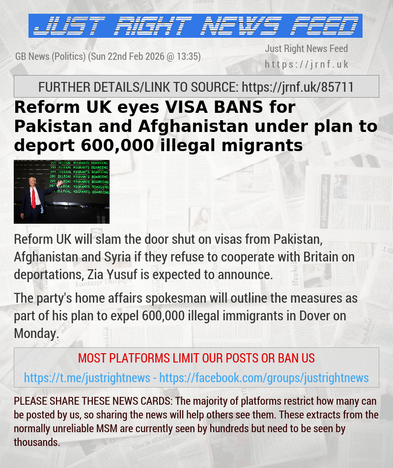 Reform UK eyes VISA BANS for Pakistan and Afghanistan under plan to deport 600,000 illegal migrants