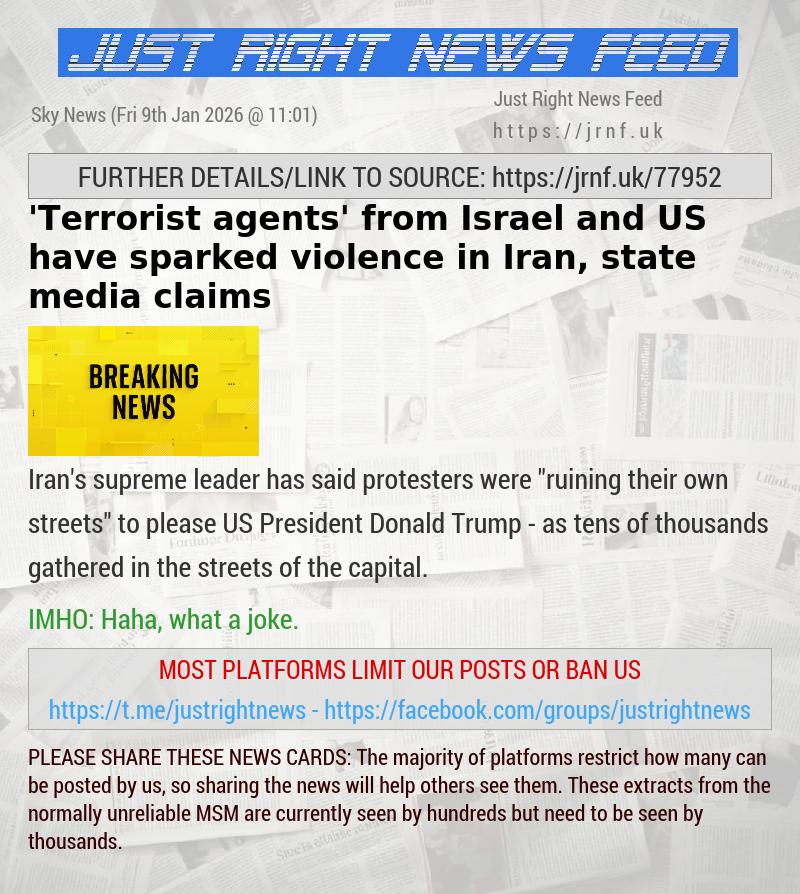 ’Terrorist agents’ from Israel and US have sparked violence in Iran, state media claims 