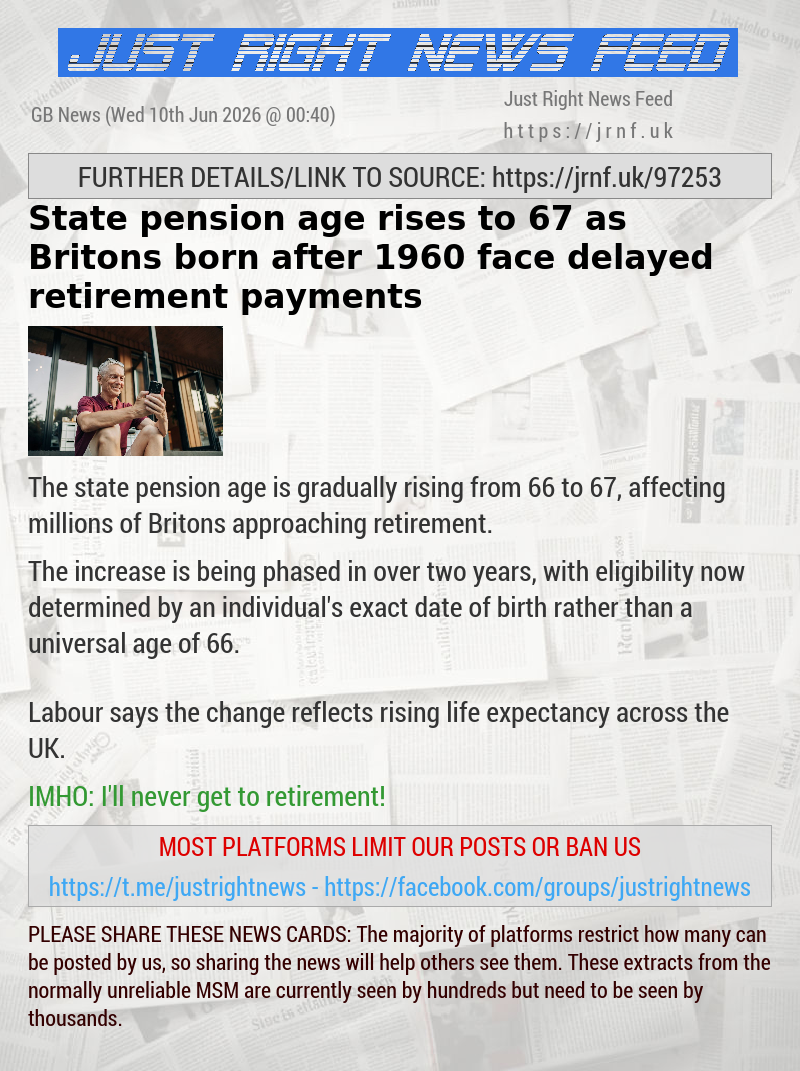 State pension age rises to 67 as Britons born after 1960 face delayed retirement payments