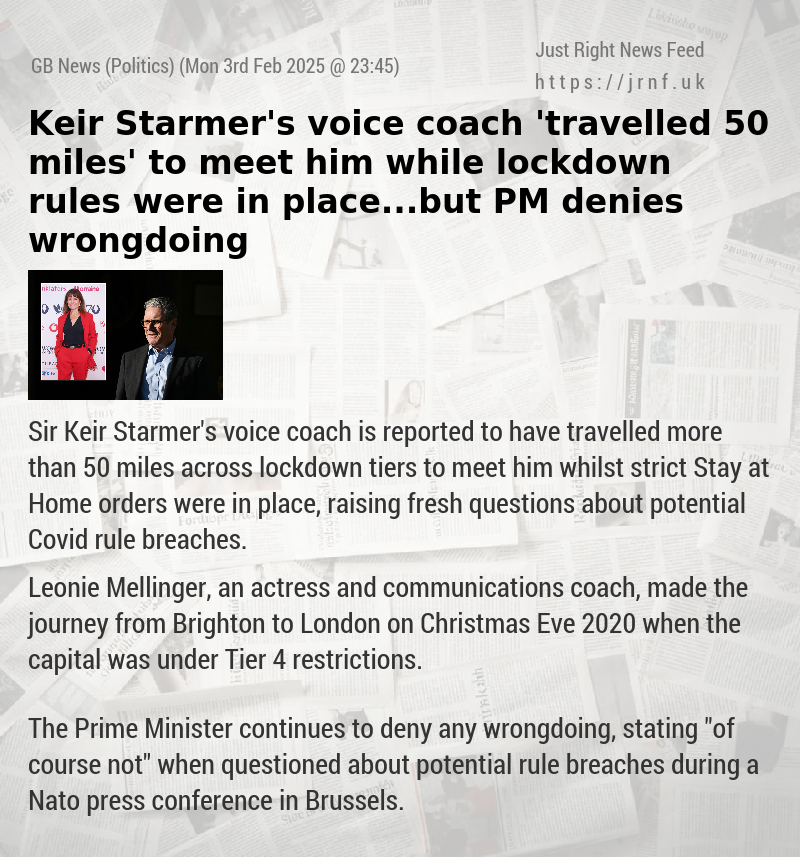 Keir Starmer’s voice coach ’travelled 50 miles’ to meet him while lockdown rules were in place...but PM denies wrongdoing