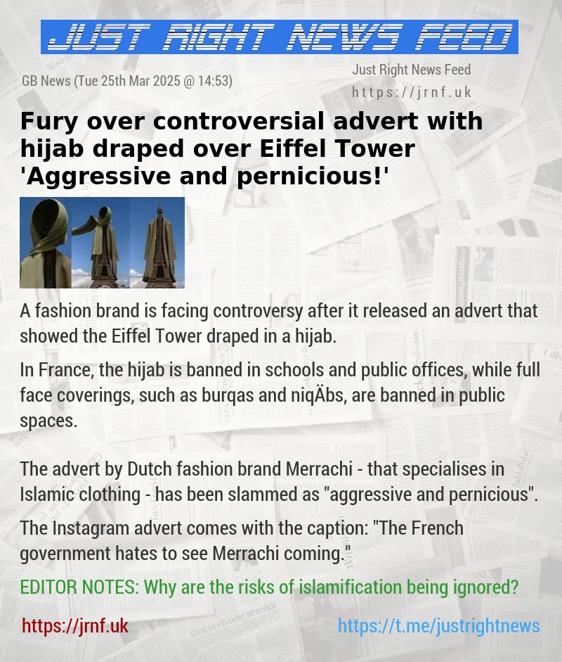 Fury over controversial advert with hijab draped over Eiffel Tower — ’Aggressive and pernicious!’
