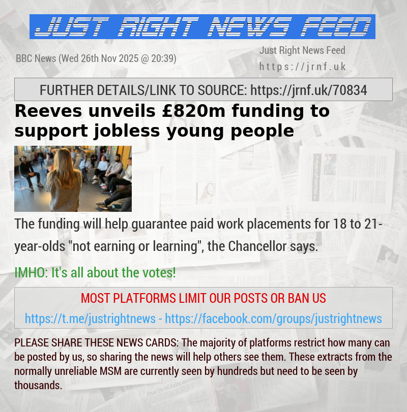 Reeves unveils &pound;820m funding to support jobless young people