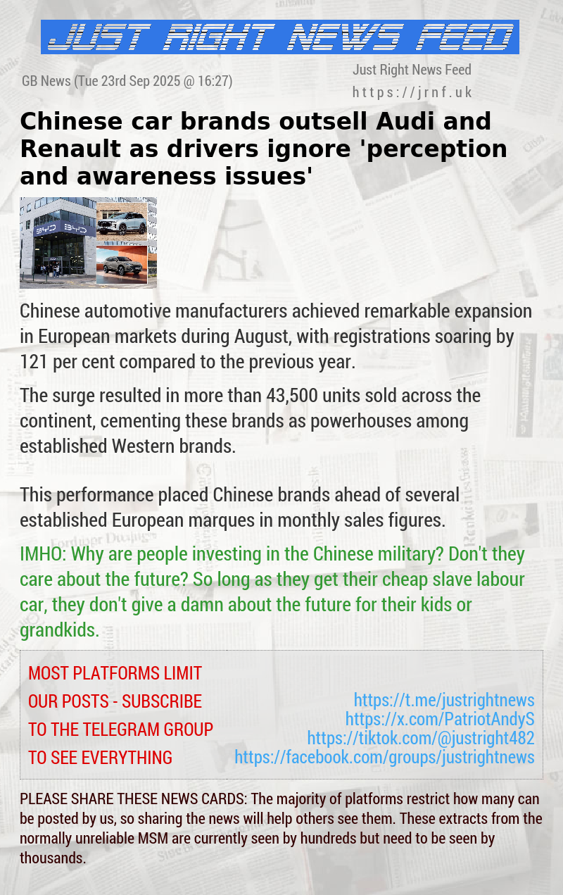 Chinese car brands outsell Audi and Renault as drivers ignore ’perception and awareness issues’