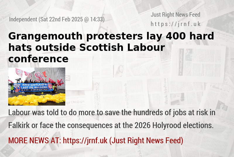 Grangemouth protesters lay 400 hard hats outside Scottish Labour conference