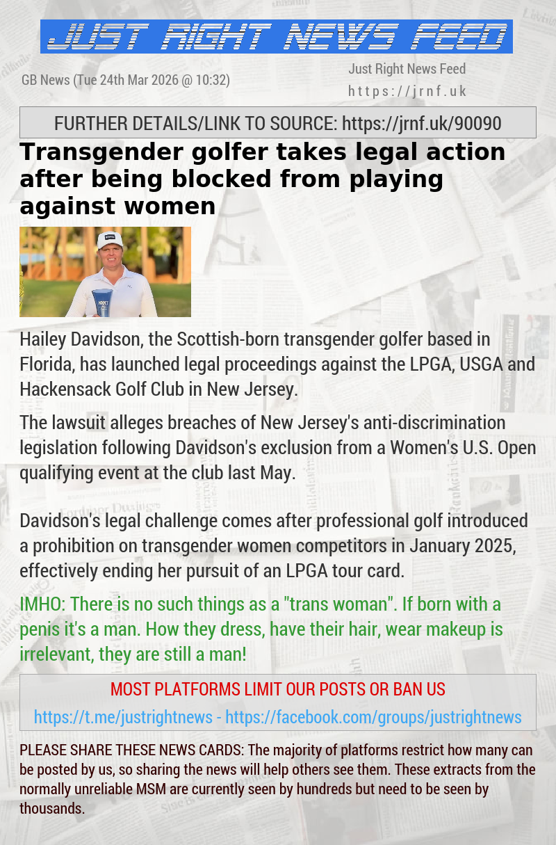 Transgender golfer takes legal action after being blocked from playing against women