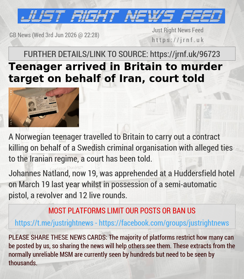 Teenager arrived in Britain to murder target on behalf of Iran, court told