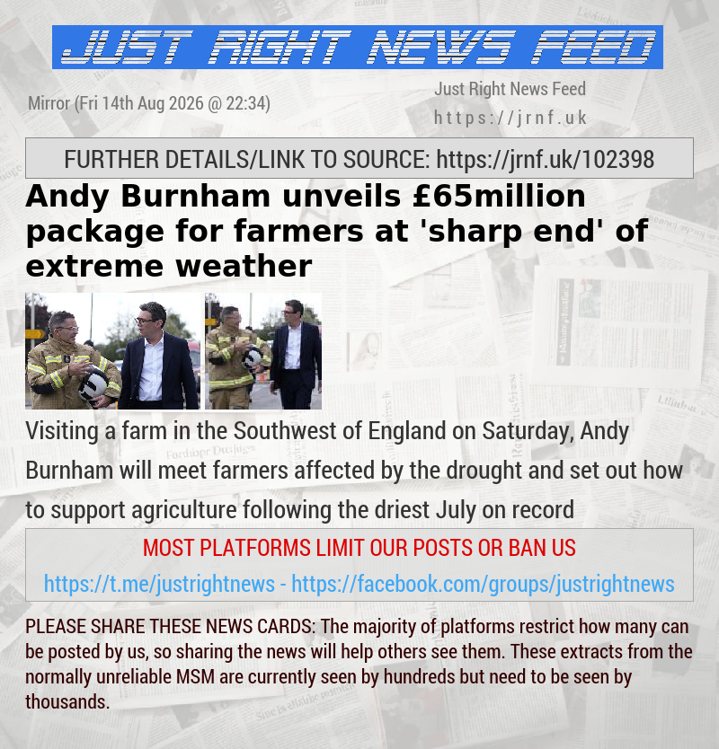 Andy Burnham unveils &pound;65million package for farmers at ’sharp end’ of extreme weather 
