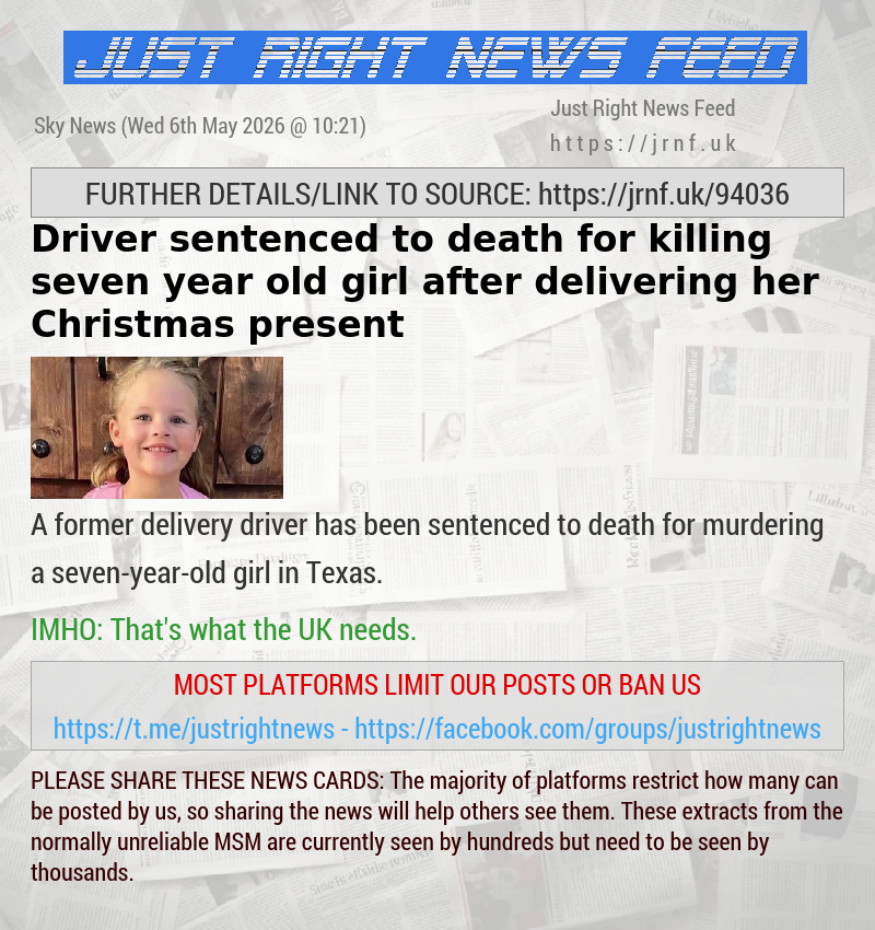 Ex—delivery driver sentenced to death for murdering seven—year—old girl