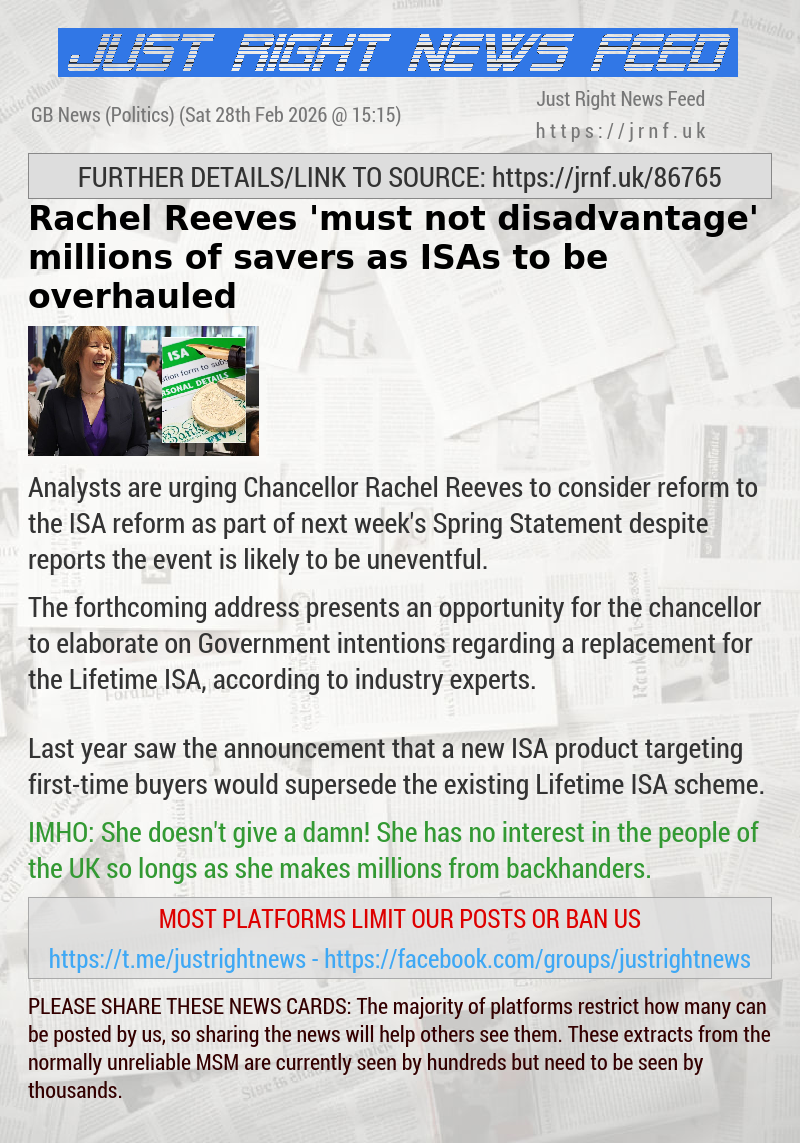 Rachel Reeves ’must not disadvantage’ millions of savers as ISAs to be overhauled