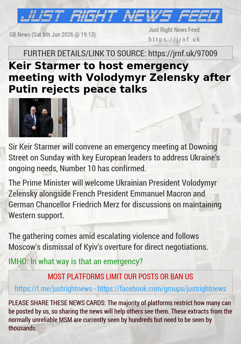 Keir Starmer to host emergency meeting with Volodymyr Zelensky after Putin rejects peace talks
