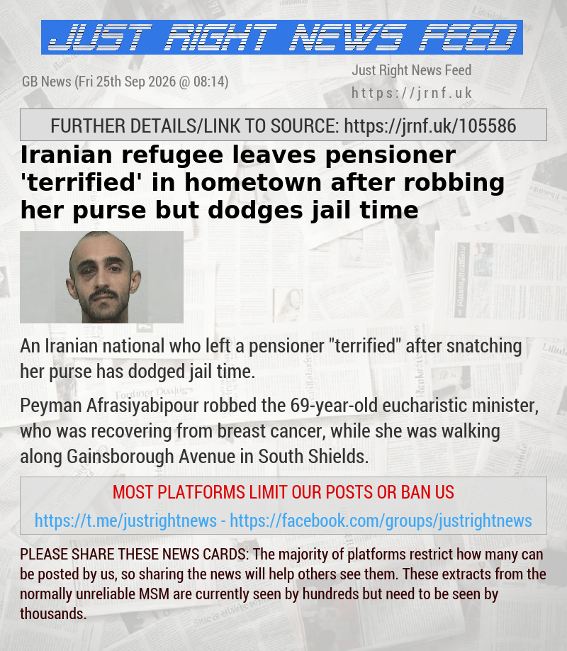 Iranian refugee leaves pensioner ’terrified’ in hometown after robbing her purse — but dodges jail time