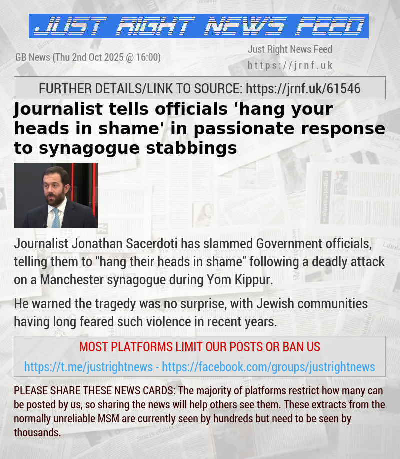 Journalist tells officials ’hang your heads in shame’ in passionate response to synagogue stabbings