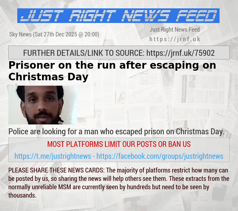Prisoner on the run after escaping on Christmas Day