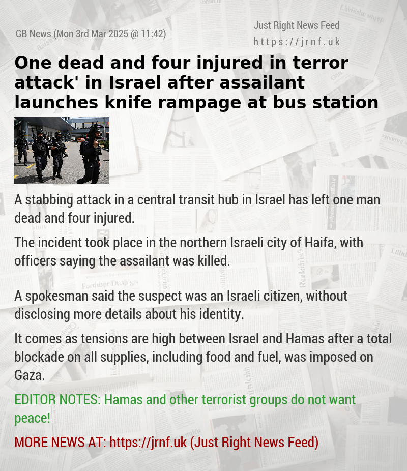 One dead and four injured in ‘terror attack’ in Israel after assailant launches knife rampage at bus station