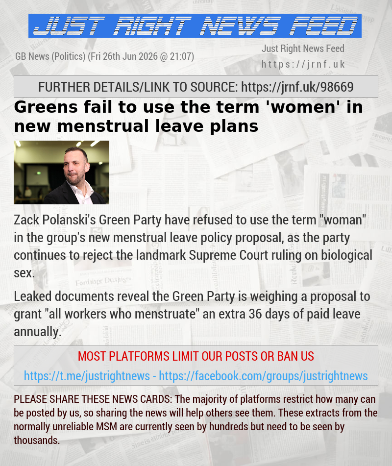 Greens fail to use the term ’women’ in new menstrual leave plans