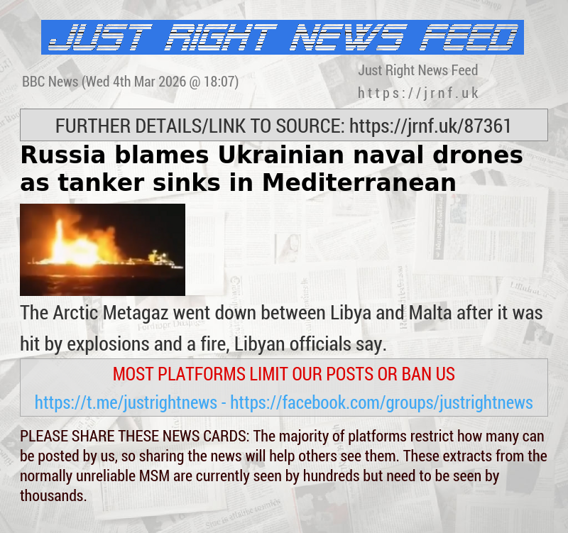 Russia blames Ukrainian naval drones as tanker sinks in Mediterranean