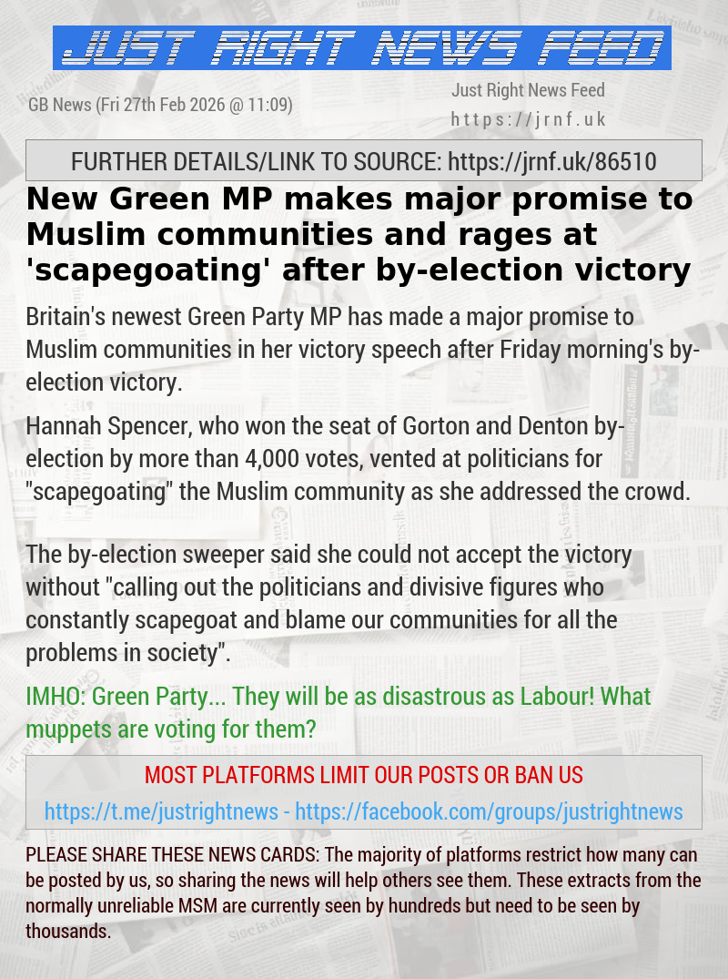 New Green MP makes major promise to Muslim communities and rages at ’scapegoating’ after by—election victory