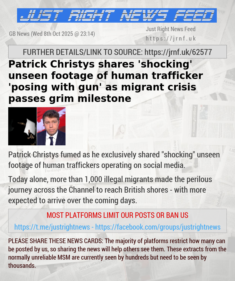 Patrick Christys shares ’shocking’ unseen footage of human trafficker ’posing with gun’ as migrant crisis passes grim milestone