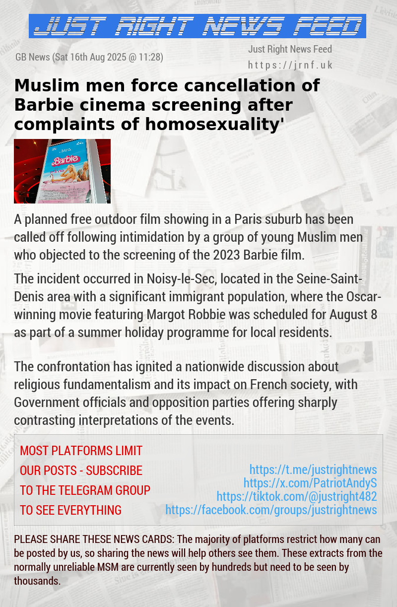 Muslim men force cancellation of Barbie cinema screening after complaints of ‘homosexuality’