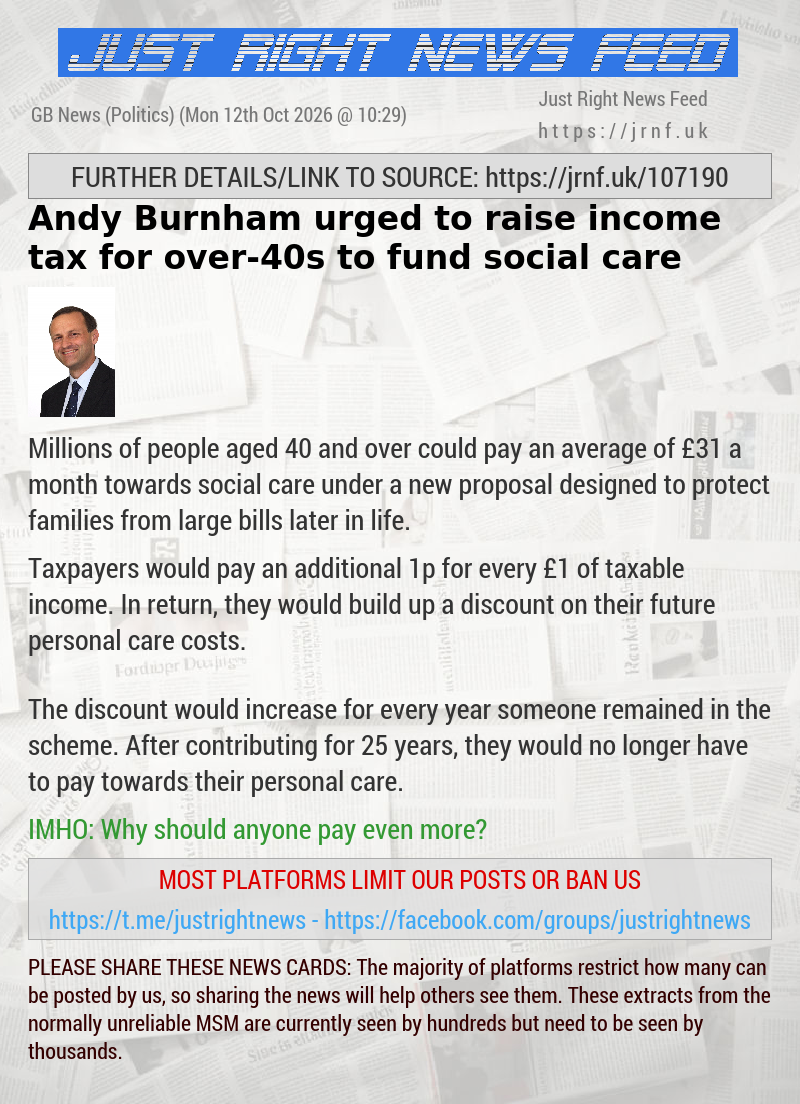 Andy Burnham urged to raise income tax for over—40s to fund social care