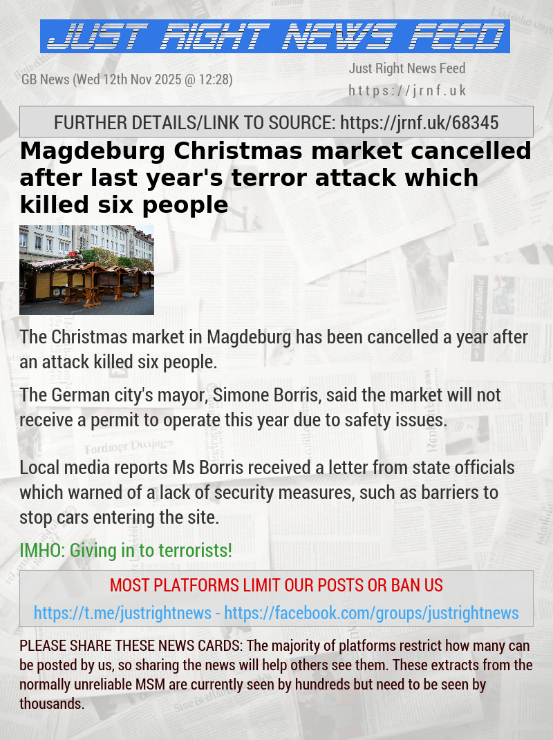 Magdeburg Christmas market cancelled after last year’s terror attack which killed six people