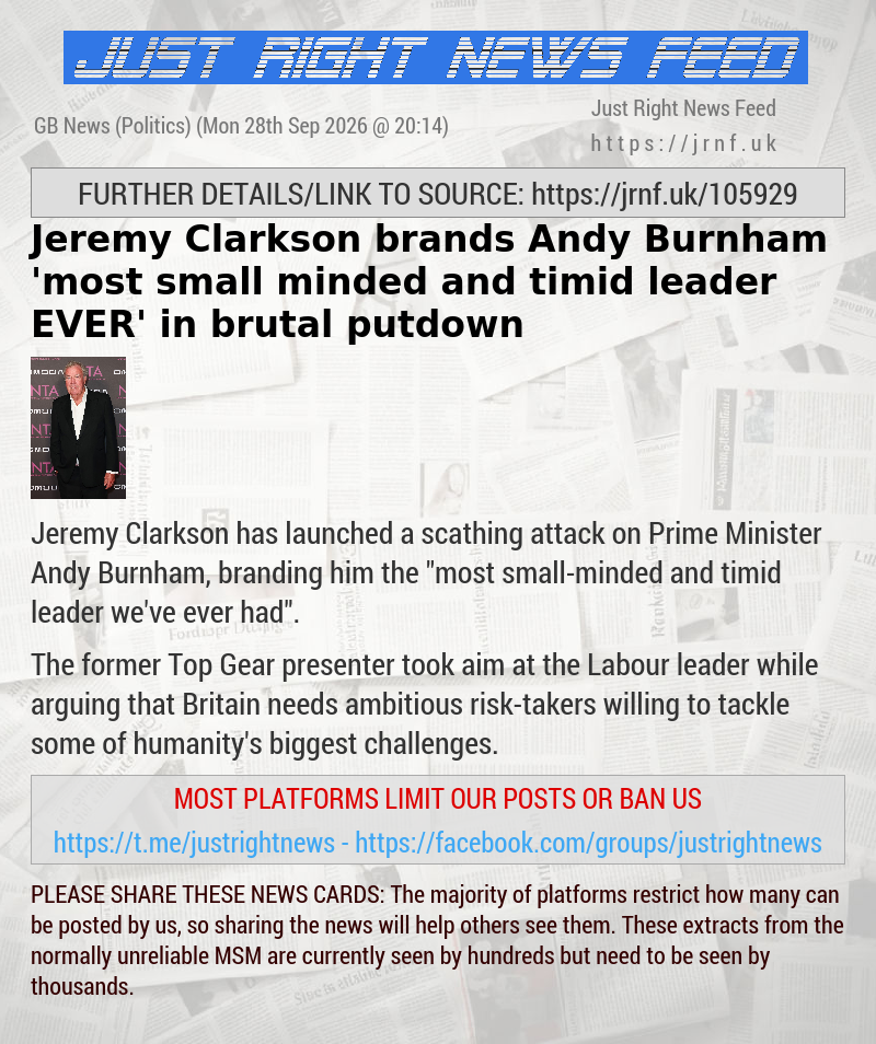 Jeremy Clarkson brands Andy Burnham ’most small—minded and timid leader EVER’ in brutal putdown