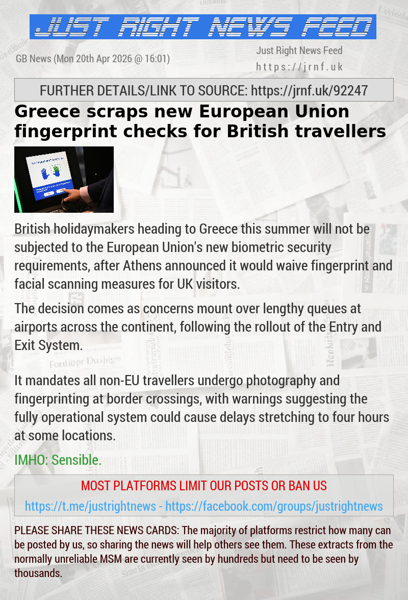 Greece scraps new European Union fingerprint checks for British travellers