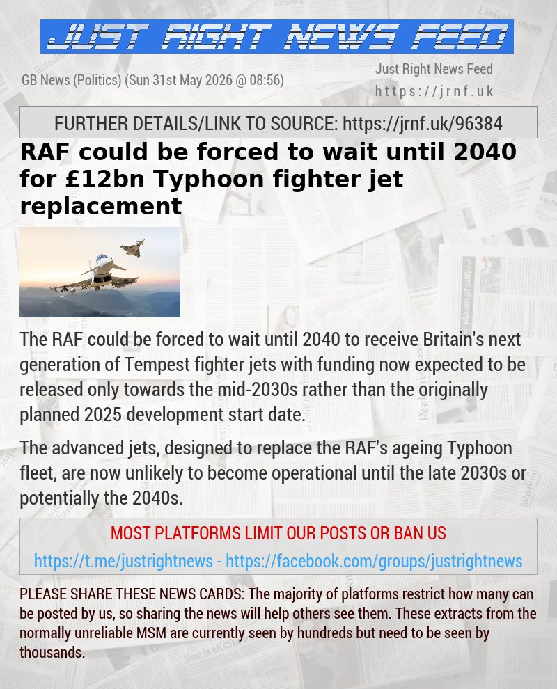 RAF could be forced to wait until 2040 for &pound;12bn Typhoon fighter jet replacement
