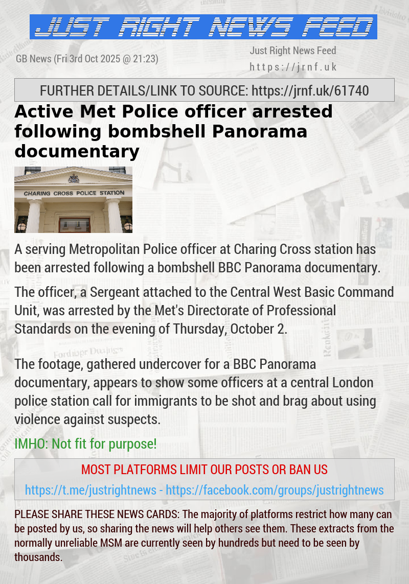 Active Met Police officer arrested following bombshell Panorama documentary