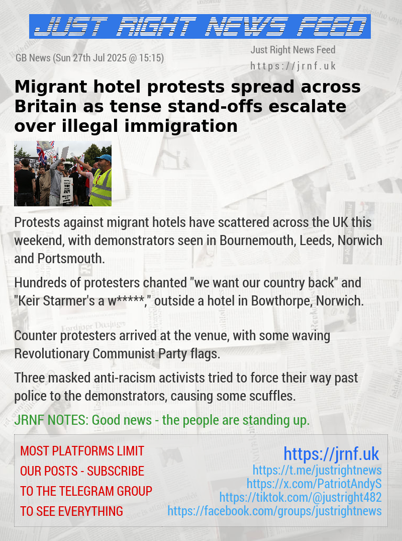 Migrant hotel protests spread across Britain as tense stand—offs escalate over illegal immigration