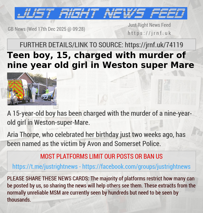 Teen boy, 15, charged with murder of nine—year—old girl in Weston—super—Mare