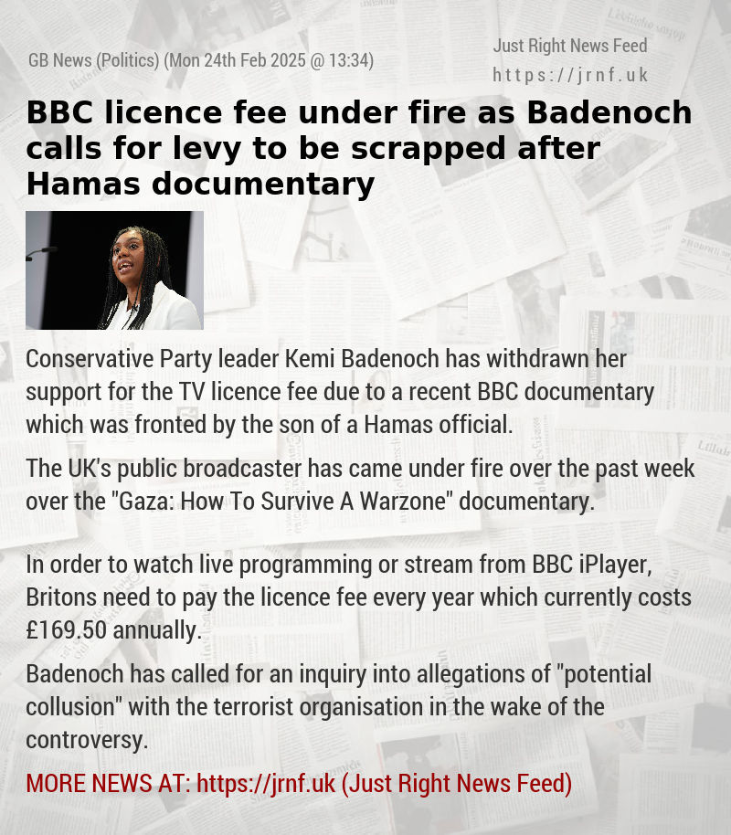 BBC licence fee under fire as Badenoch calls for levy to be scrapped after Hamas documentary