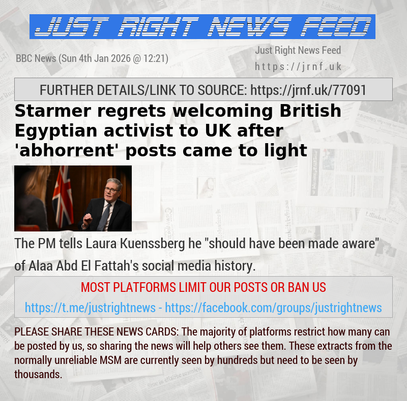 Starmer regrets welcoming British—Egyptian activist to UK after ’abhorrent’ posts came to light