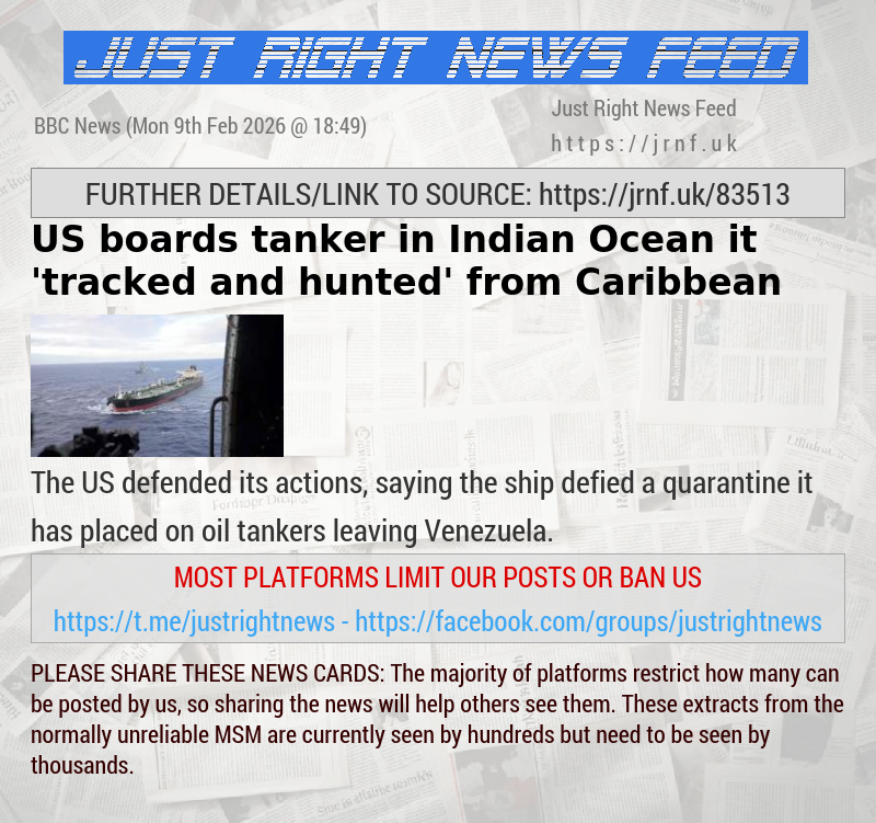 US boards tanker in Indian Ocean it ’tracked and hunted’ from Caribbean