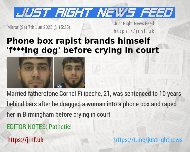 Phone box rapist brands himself ’f***ing dog’ before crying in court