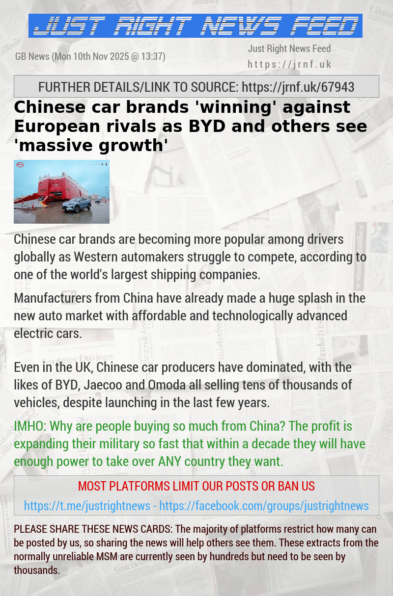 Chinese car brands ’winning’ against European rivals as BYD and others see ’massive growth’