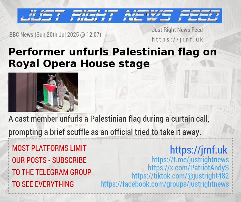 Performer unfurls Palestinian flag on Royal Opera House stage