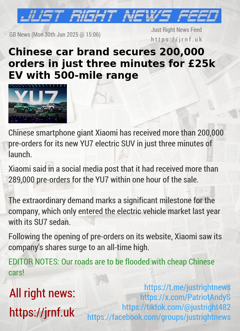Chinese car brand secures 200,000 orders in just three minutes for £25k EV with 500—mile range