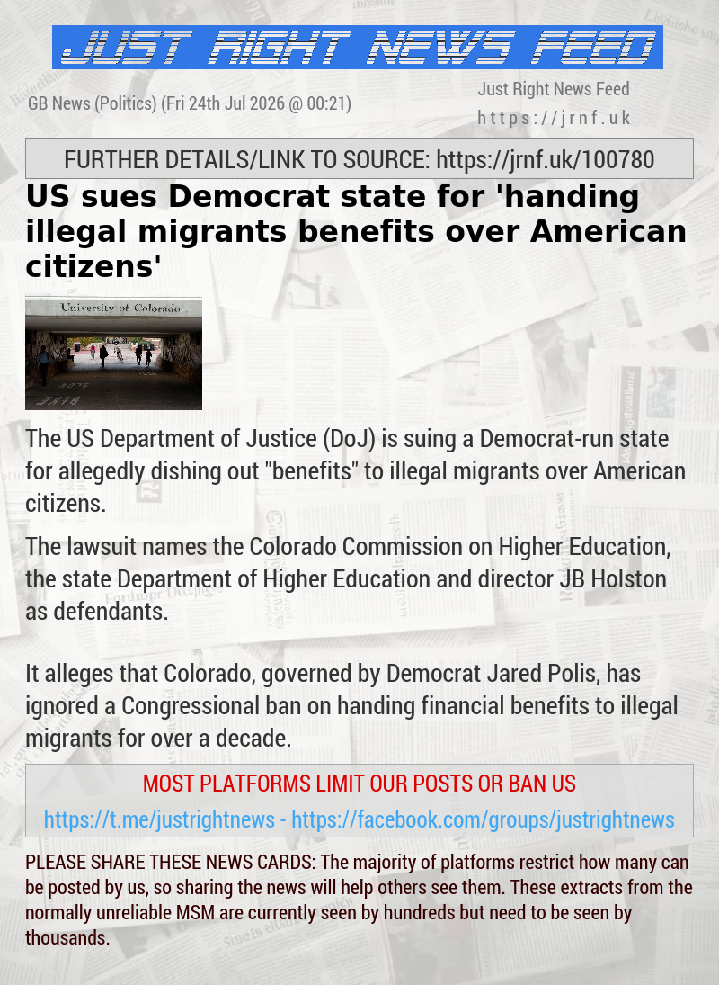 US sues Democrat state for ’handing illegal migrants benefits over American citizens’