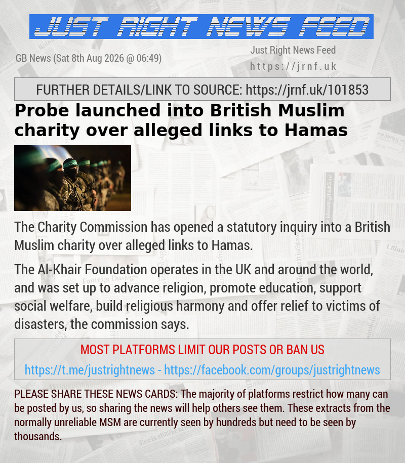 Probe launched into British Muslim charity over alleged links to Hamas