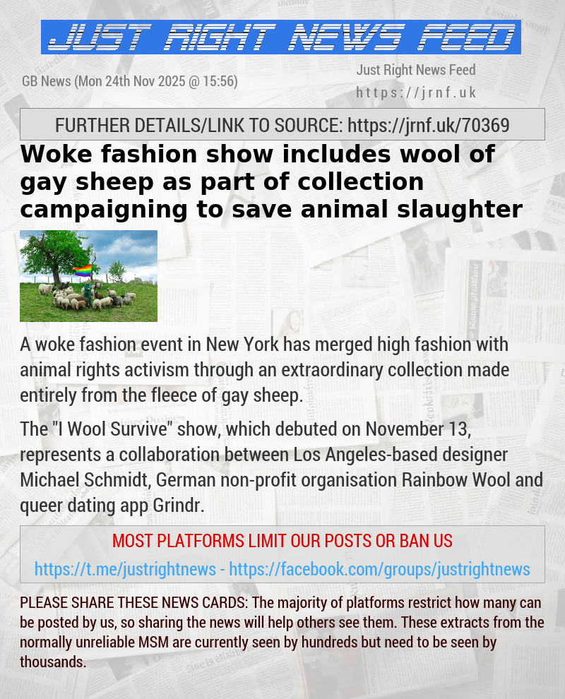 Woke fashion show includes wool of gay sheep as part of collection campaigning to save animal slaughter