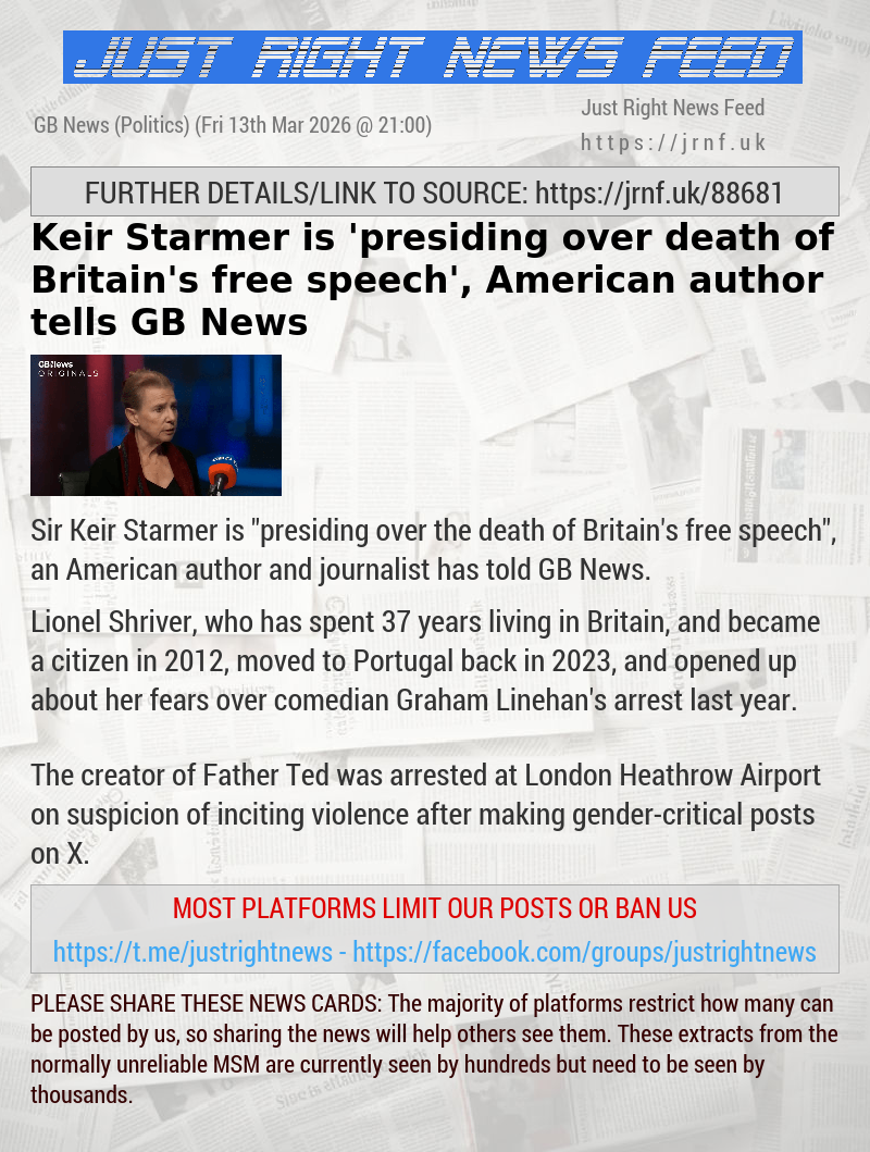 Keir Starmer is ’presiding over death of Britain’s free speech’, American author tells GB News