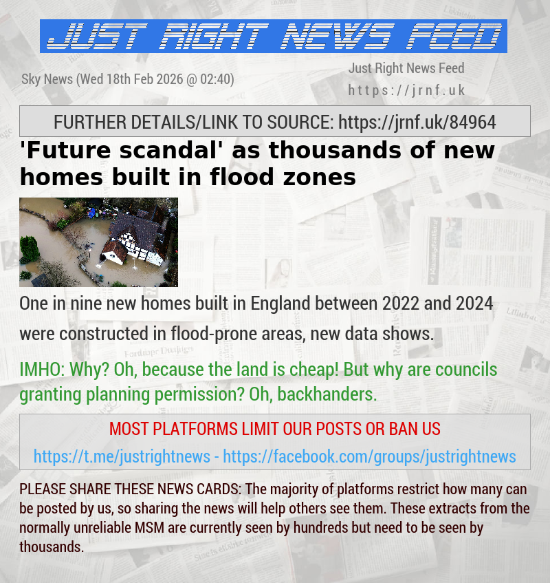 ’Future scandal’ as thousands of new homes built in flood zones