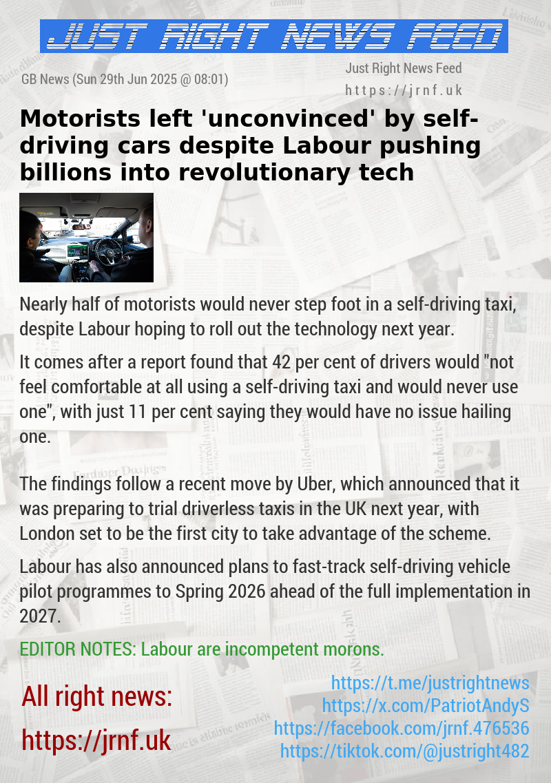 Motorists left ’unconvinced’ by self—driving cars despite Labour pushing billions into revolutionary tech