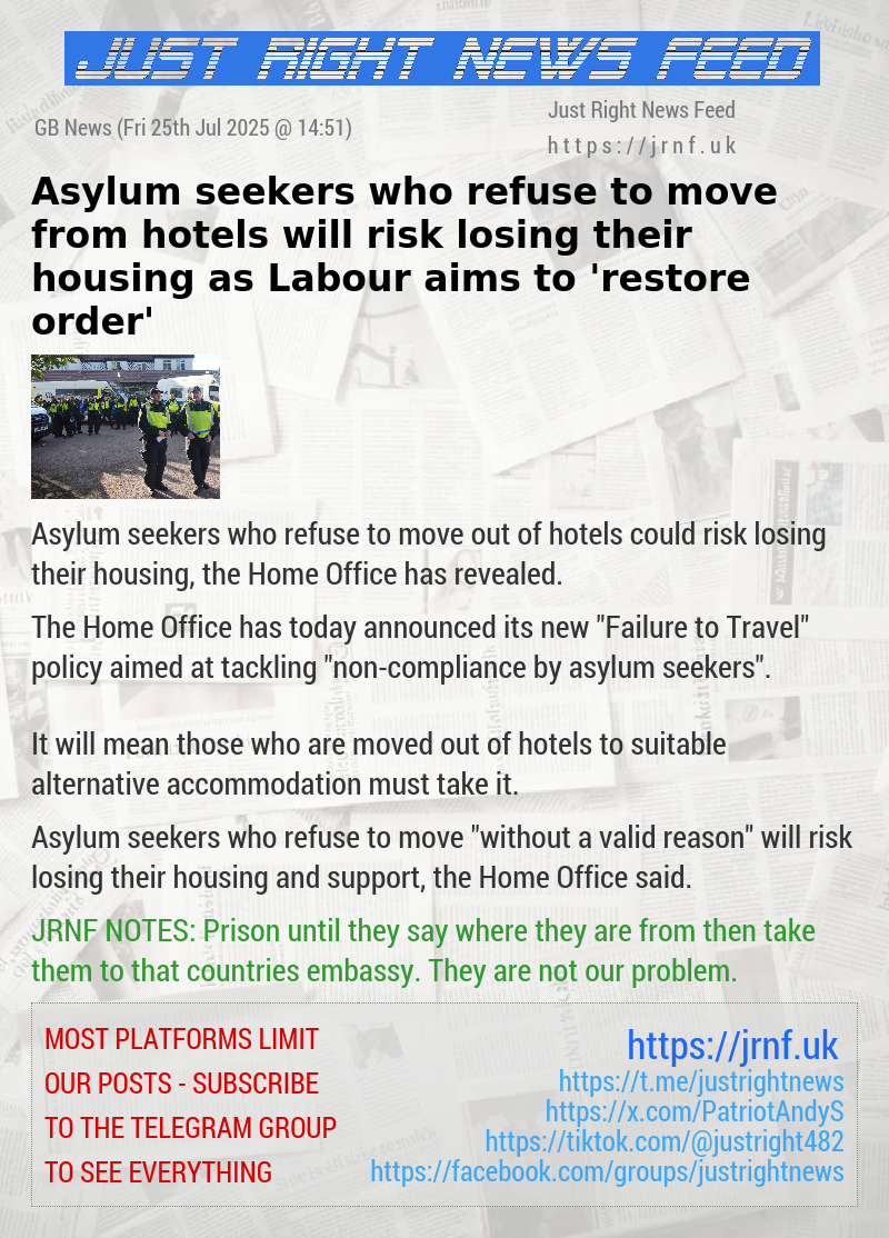 Asylum seekers who refuse to move from hotels will risk losing their housing as Labour aims to ’restore order’