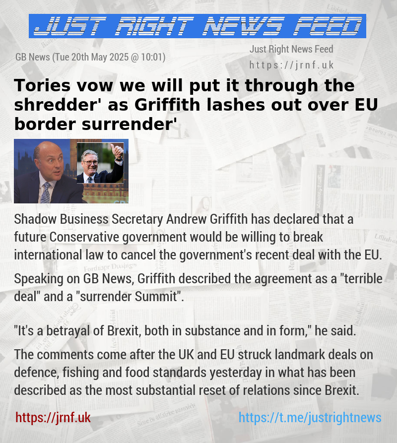 Tories vow ‘we will put it through the shredder’ as Griffith lashes out over EU border ‘surrender’