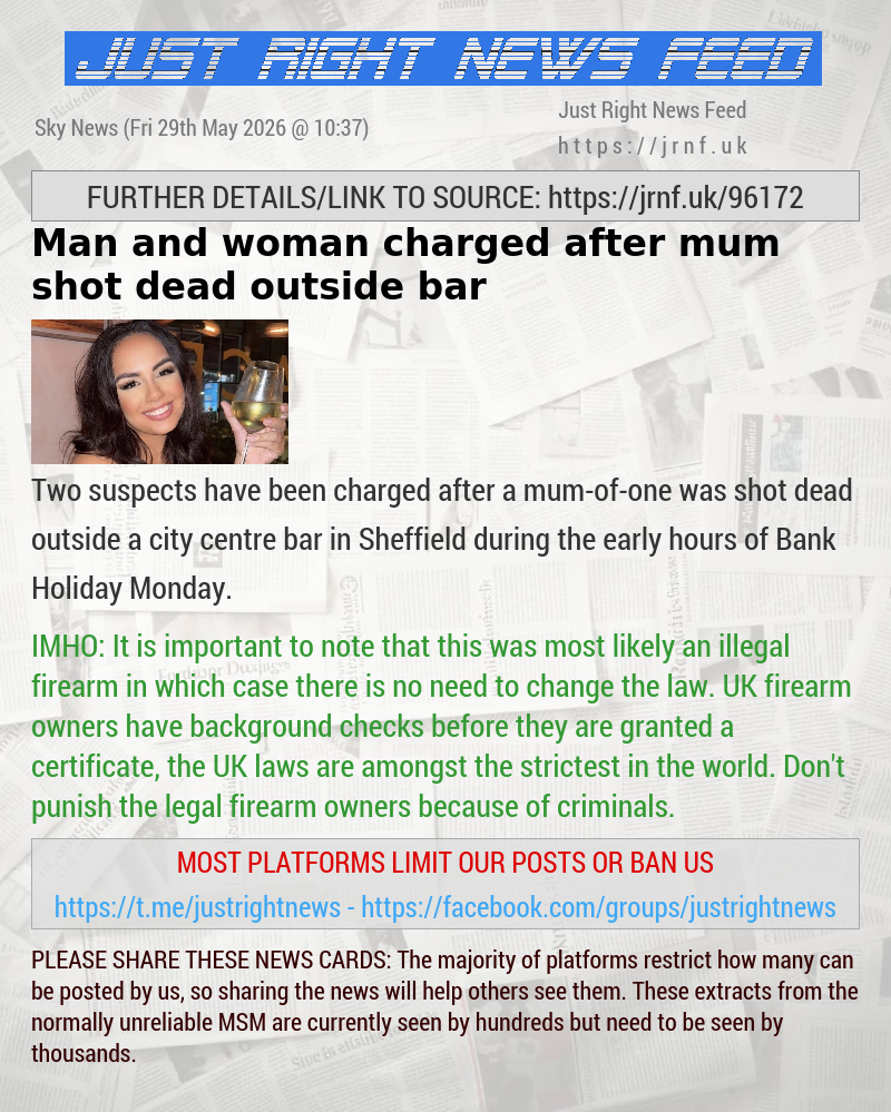 Man and woman charged after mum shot dead outside bar