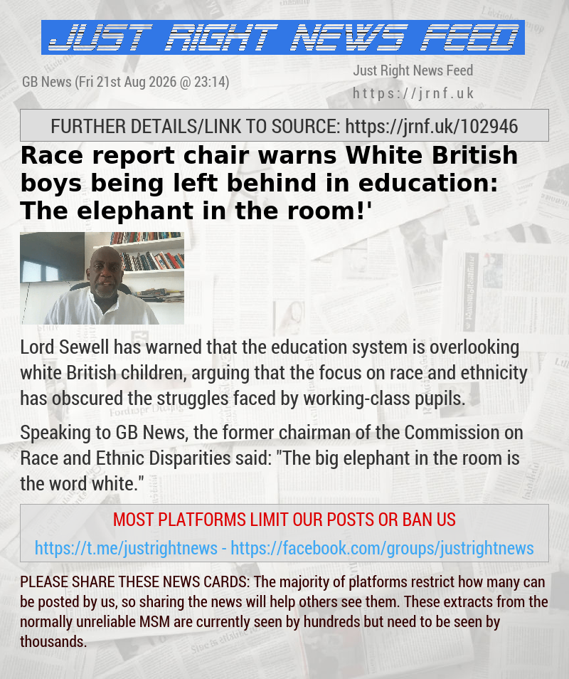 Race report chair warns White British boys being left behind in education: ‘The elephant in the room!’