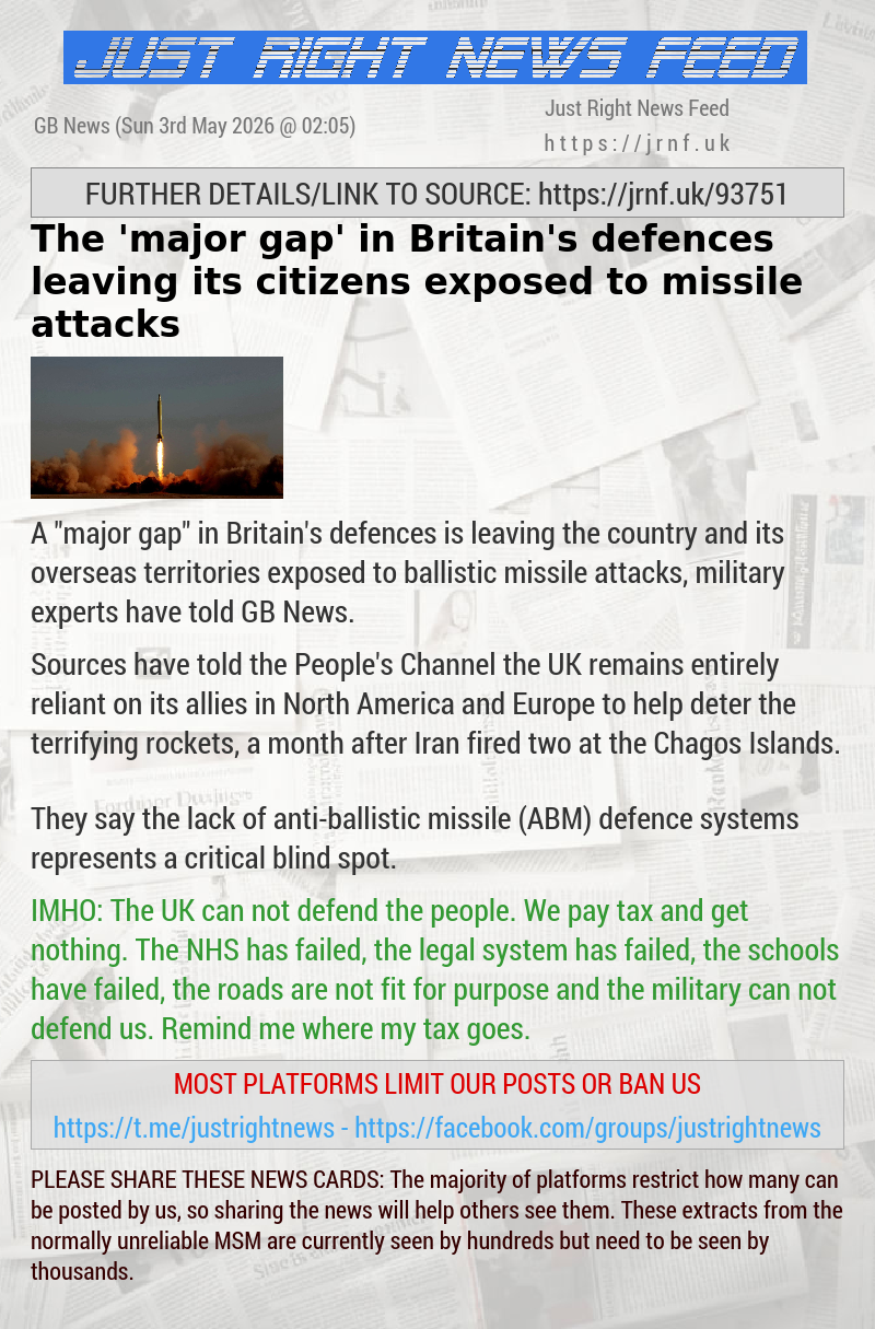 The ‘major gap’ in Britain’s defences leaving its citizens exposed to missile attacks